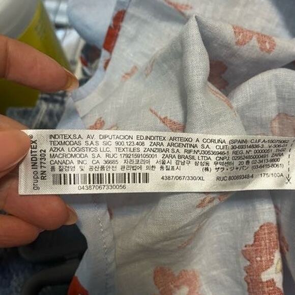 ZARA Floral Midi Dress Linen Viscose Ruffle Lace Open Back Blue Print Women's XL - Picture 10 of 11